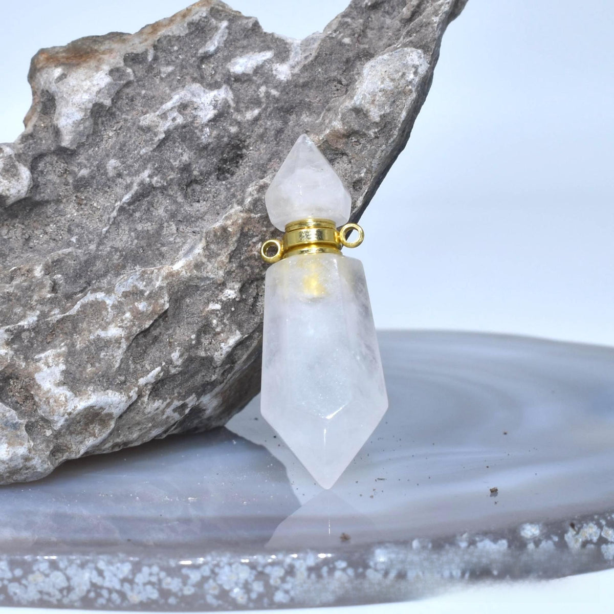 Natural Crystal Hexagonal Perfume Bottle Pendant