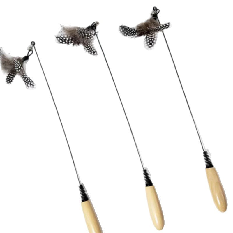 Interactive Cat Teasing Stick with Feather Attachments