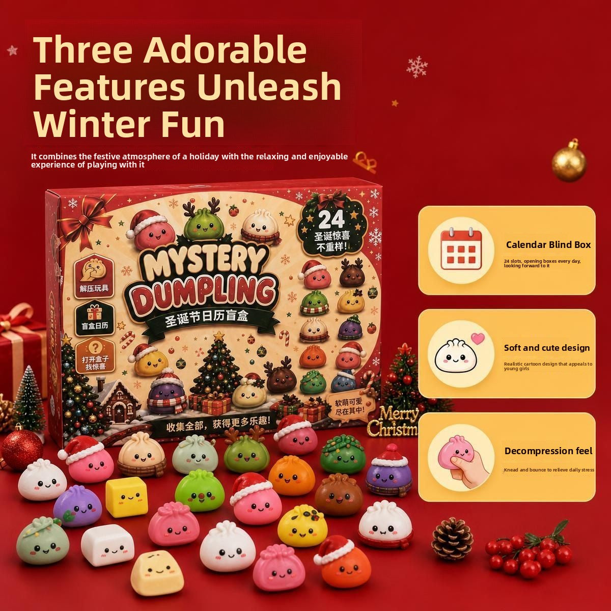Christmas Advent Calendar Squeeze Dumpling Blind Box 24 Days Countdown Stress Relief Toy