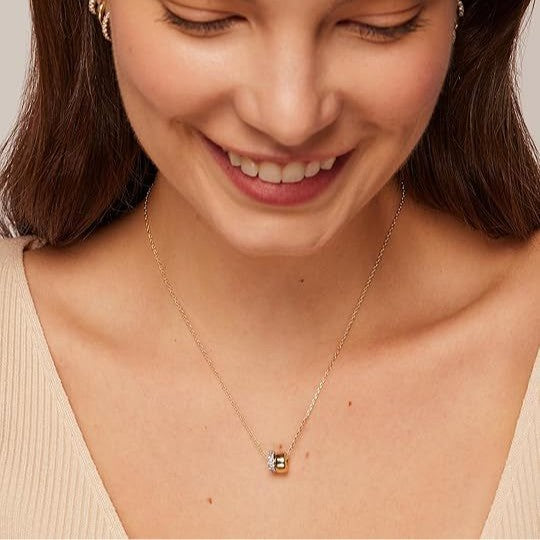 Fashionable European-style double-round ring pendant set with zirconia stones