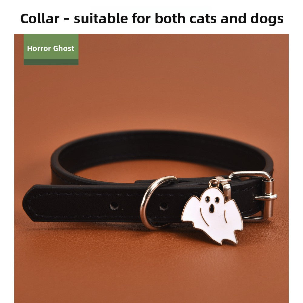 Halloween PU Leather Dog Collar with Decorative Charms