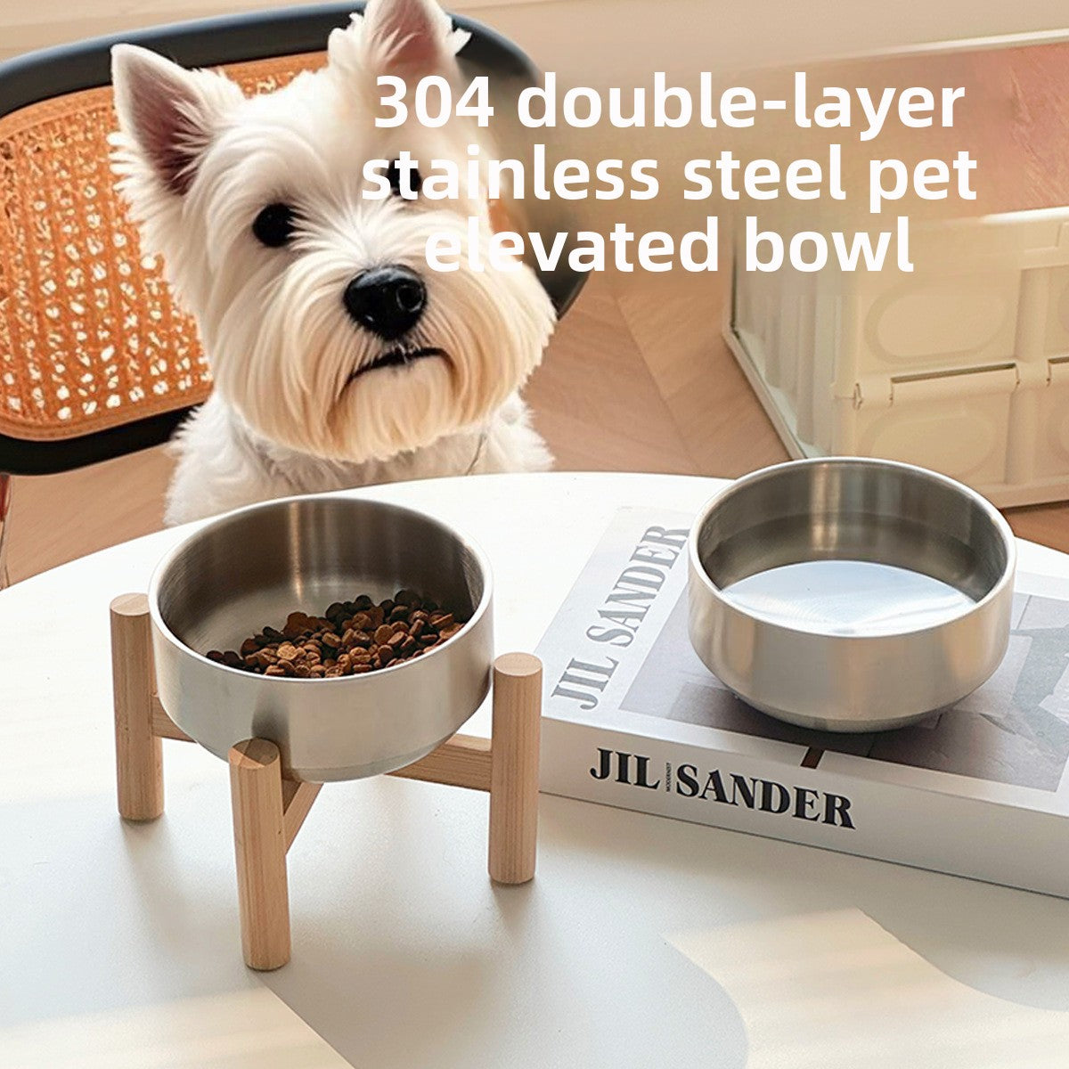 Elevated Pet Food Bowl with Stainless Steel Feeder