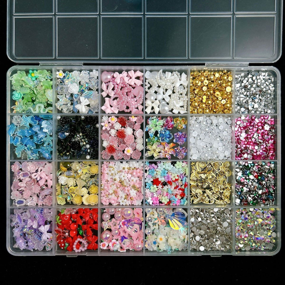 24-Grid Artificial Lily Flower Nail Art Decorations DIY Kit