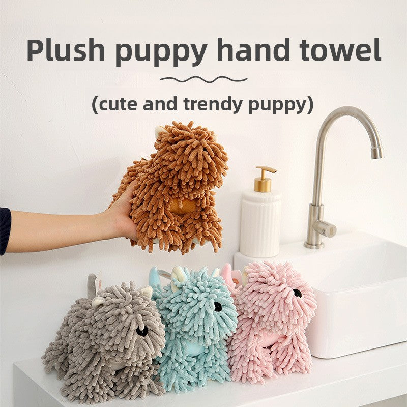 Cartoon Puppy Chenille Hand Towel Soft Absorbent Kitchen Towel