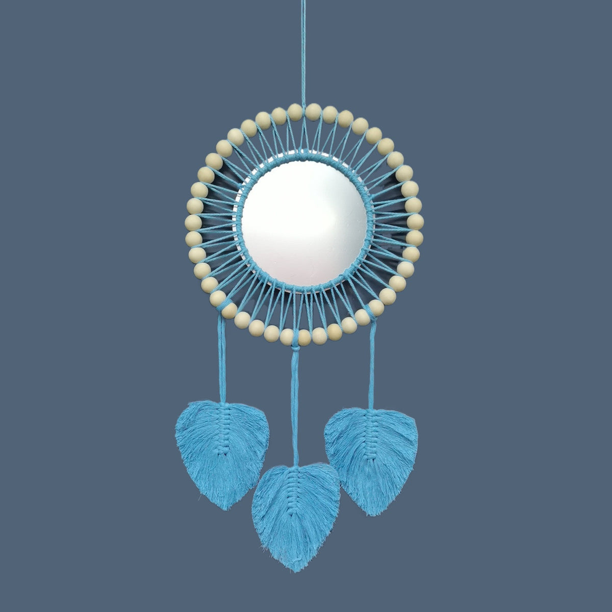 Bohemian Wooden Beads Cotton Rope Tassel Wall Mirror