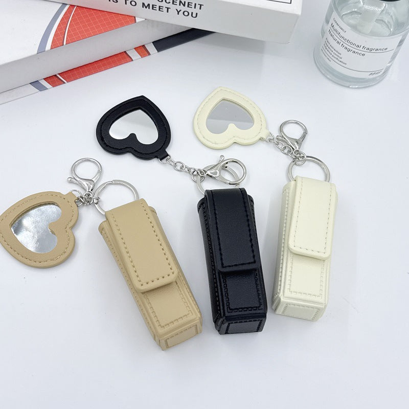 Portable Leather Lipstick Holder Keychain