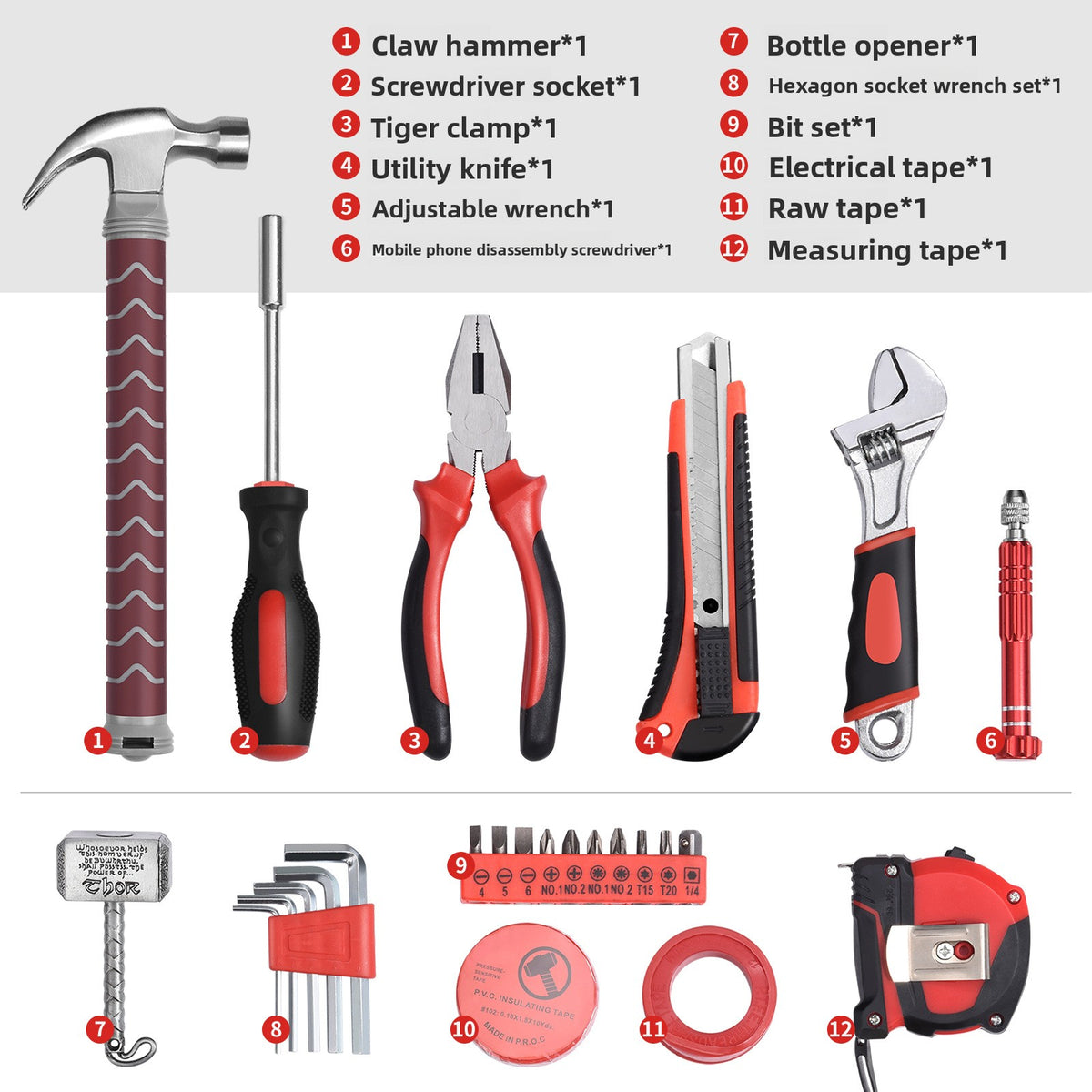Hammer-Shaped Toolbox Household Repair Kit
