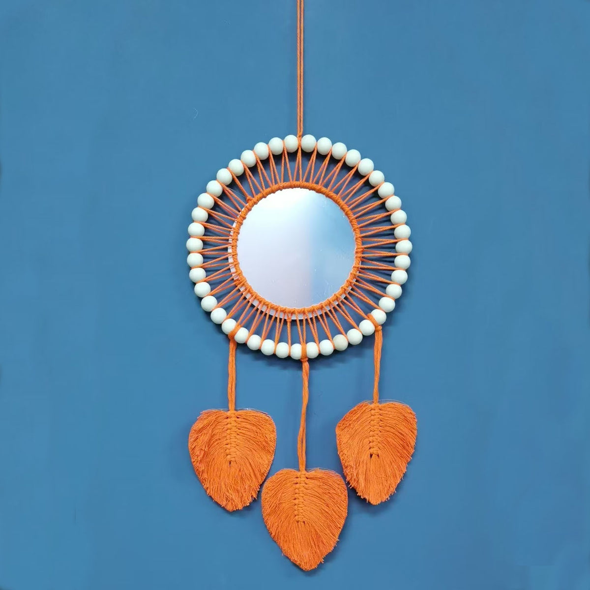 Bohemian Wooden Beads Cotton Rope Tassel Wall Mirror