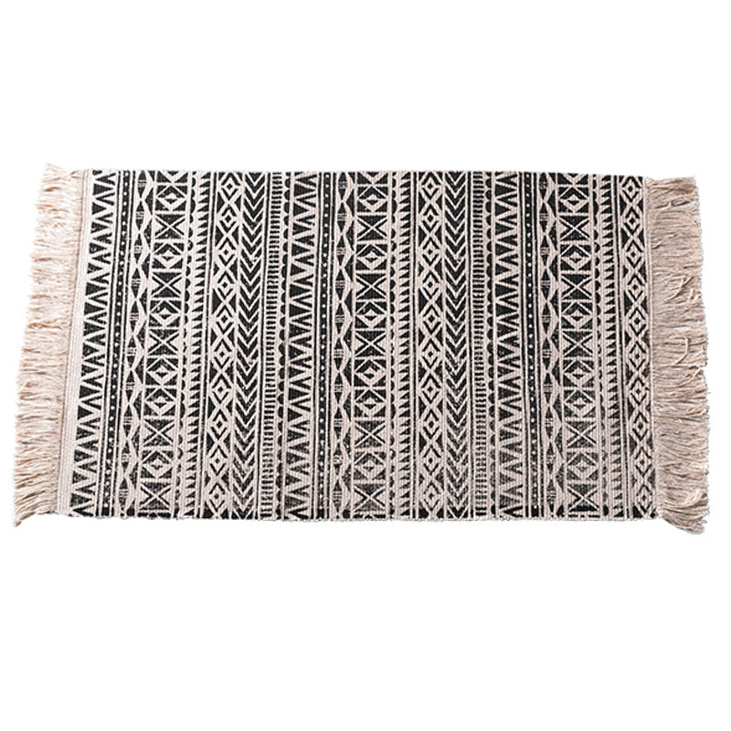 Woven Cotton and Linen Tassel Mat Bedroom Carpet Bathroom Mat