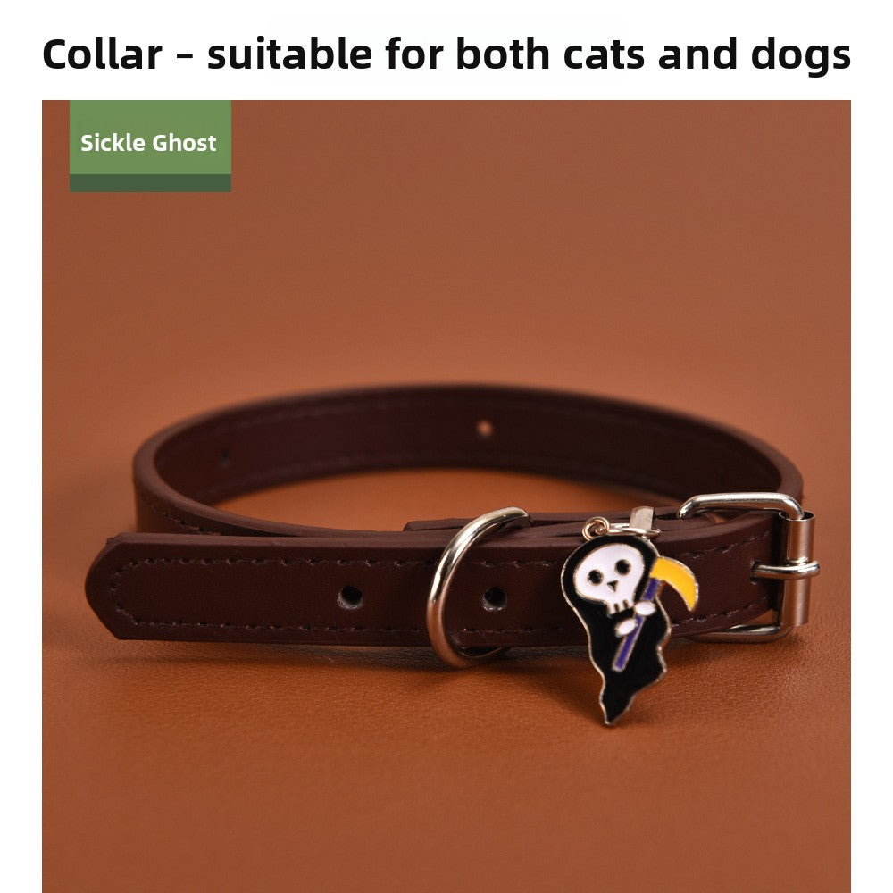 Halloween PU Leather Dog Collar with Decorative Charms