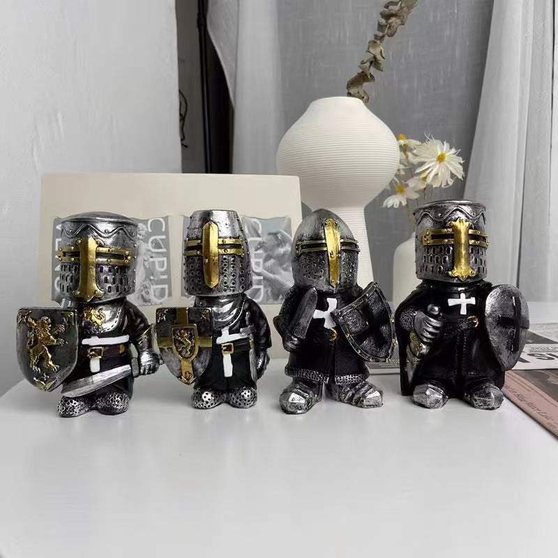 Hand-Painted Resin Gnome Knight with Axe Medieval Decor Ornament