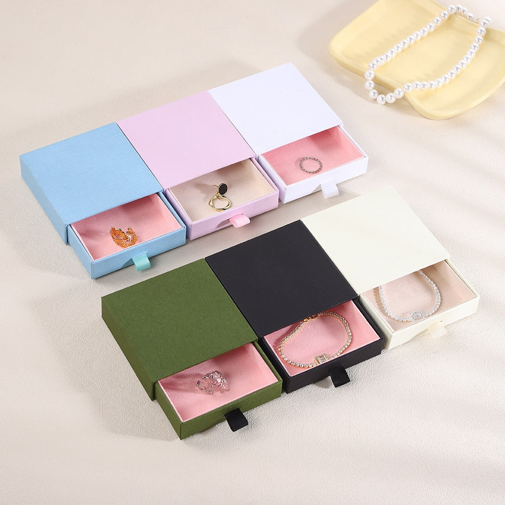 Solid Color Drawer Jewelry Storage Box with Velvet Lining for Earrings Rings Necklaces