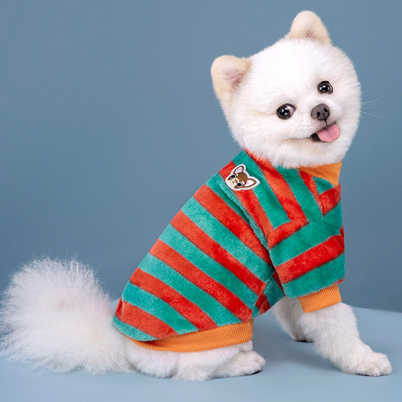Cute Striped Fleece-Lined Dog Sweater