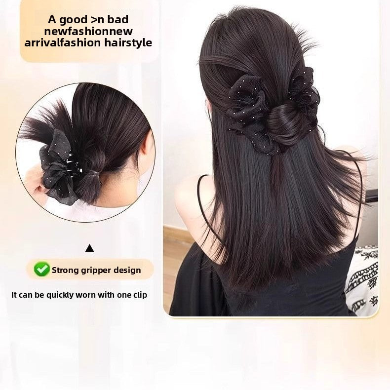 Women's Wig Bun Hair Clip with Feather Flower