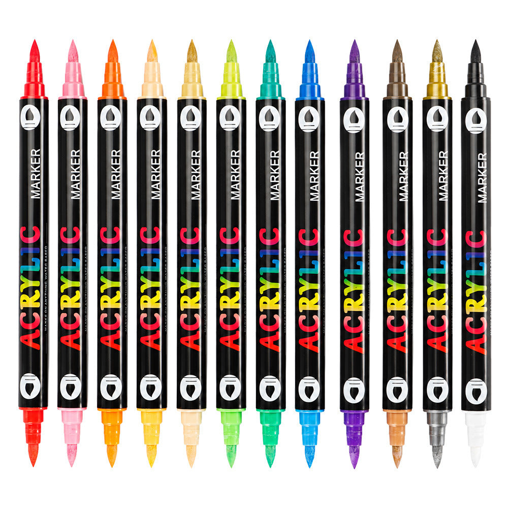 24-Color Dual-Ended Nail Art Pen Set, Quick-Dry Waterproof Acrylic Painting & Lining Tools with Soft Tips