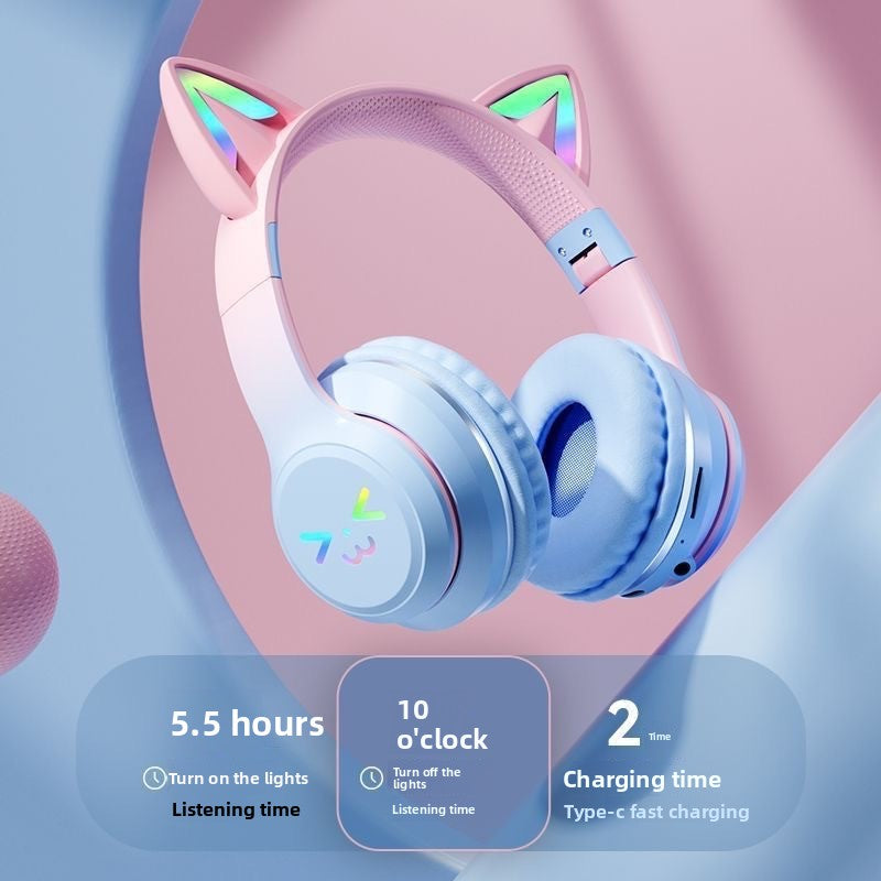 Bluetooth Gaming Headset with Cat Ear Lights