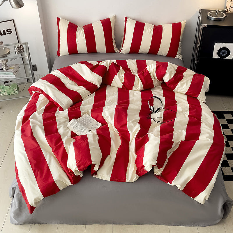 Classic style twill bed sheets and duvet cover with soft four-piece set including pillowcase