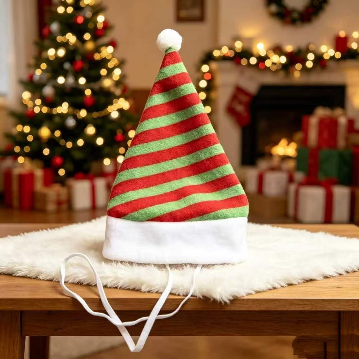 Plush Pet Christmas Hat, Festive Striped and Plaid Costume Headwear for Cats and Dogs