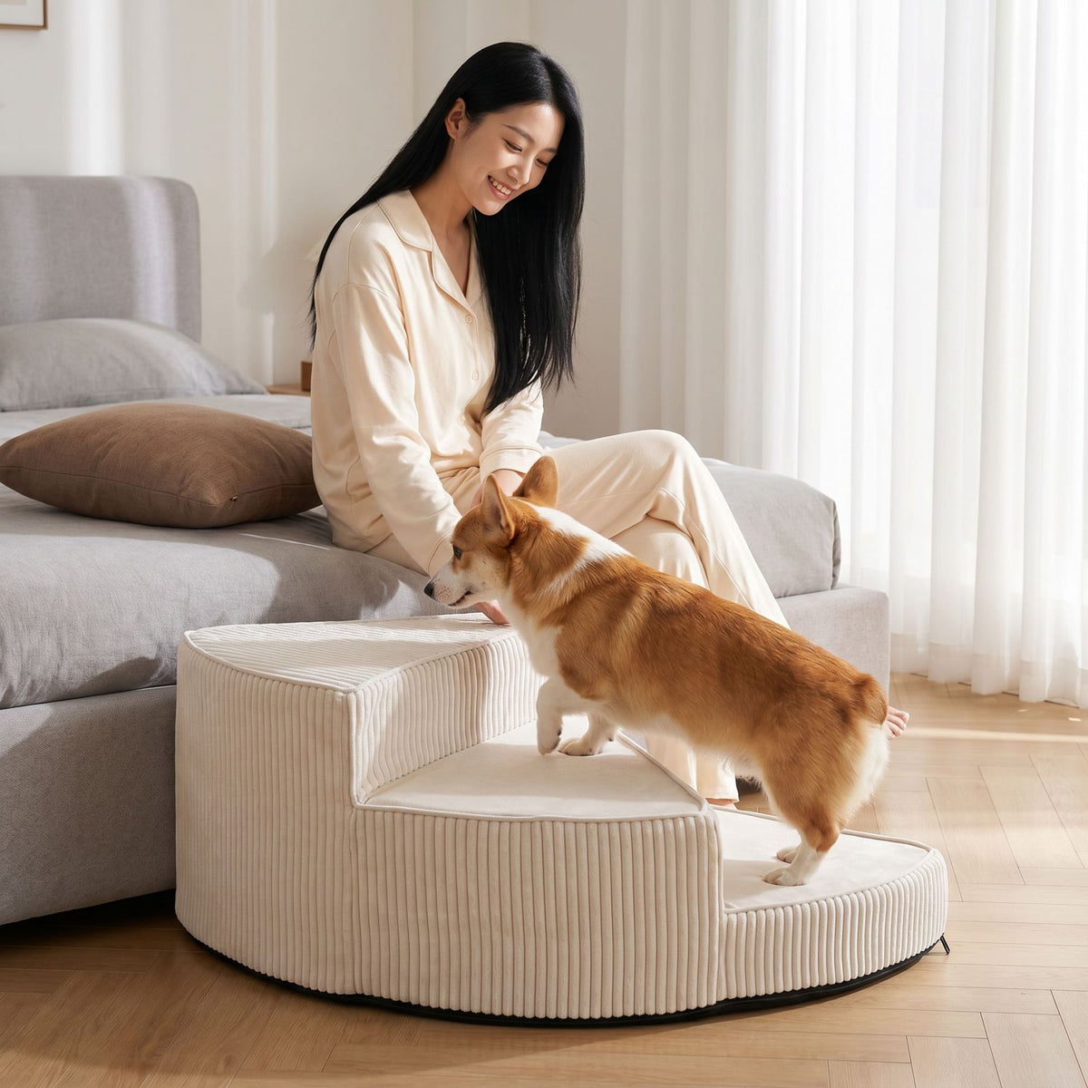 Rotatable Pet Stairs with Removable Washable Cover