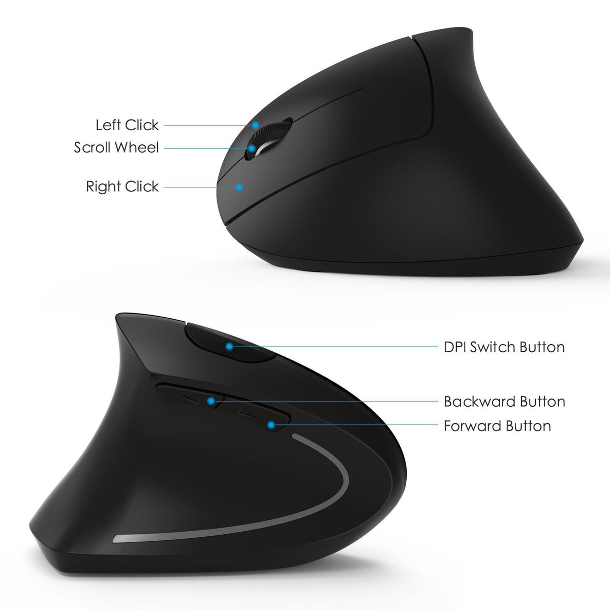 Ergonomic Left-Handed Vertical Wireless Mouse