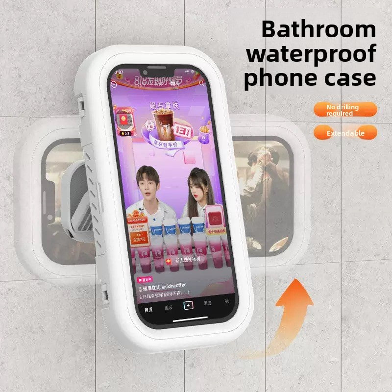 360° Rotatable Waterproof Wall-Mounted Phone Holder with Telescopic Stand