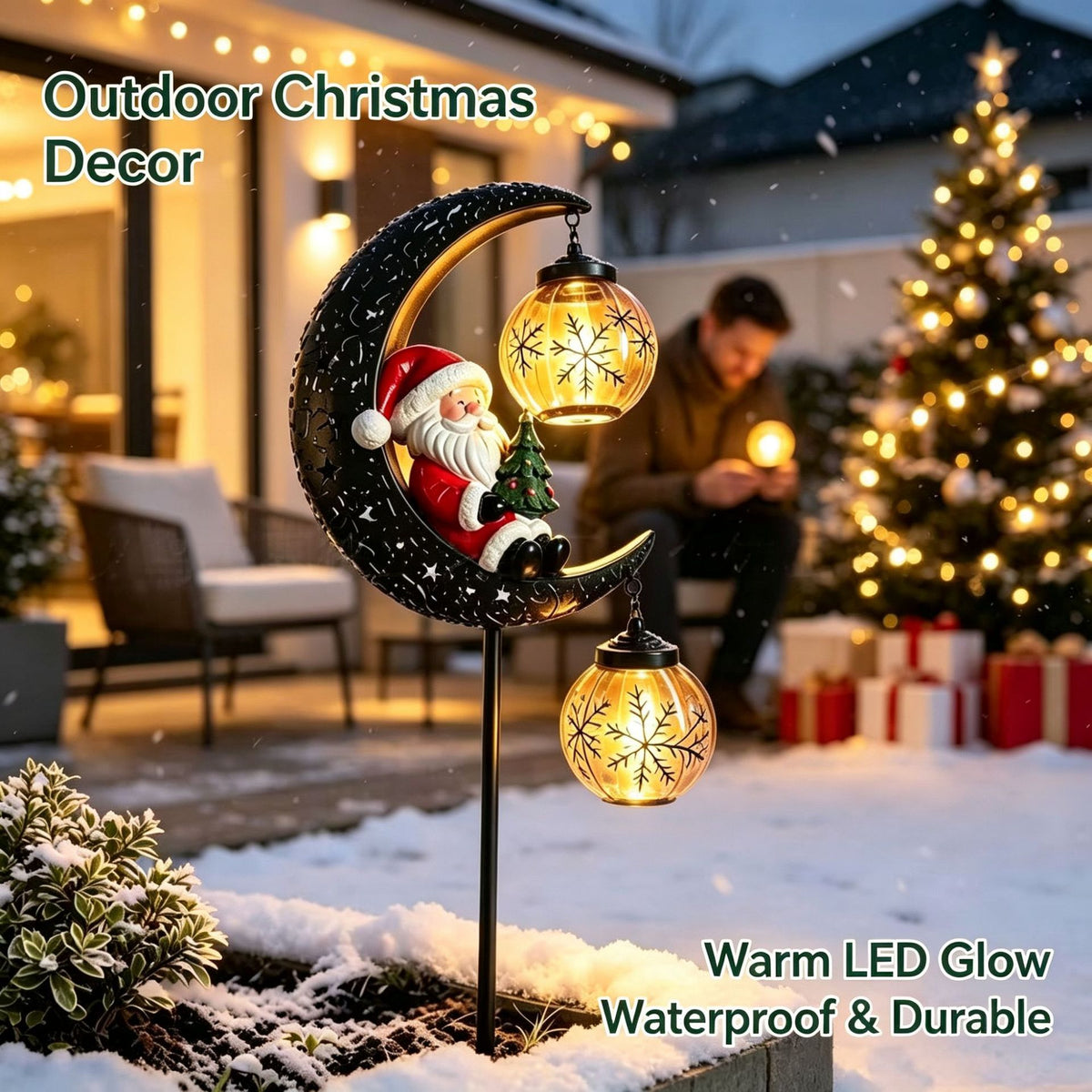 Christmas Solar Powered LED Garden Light with Moon and Santa Design