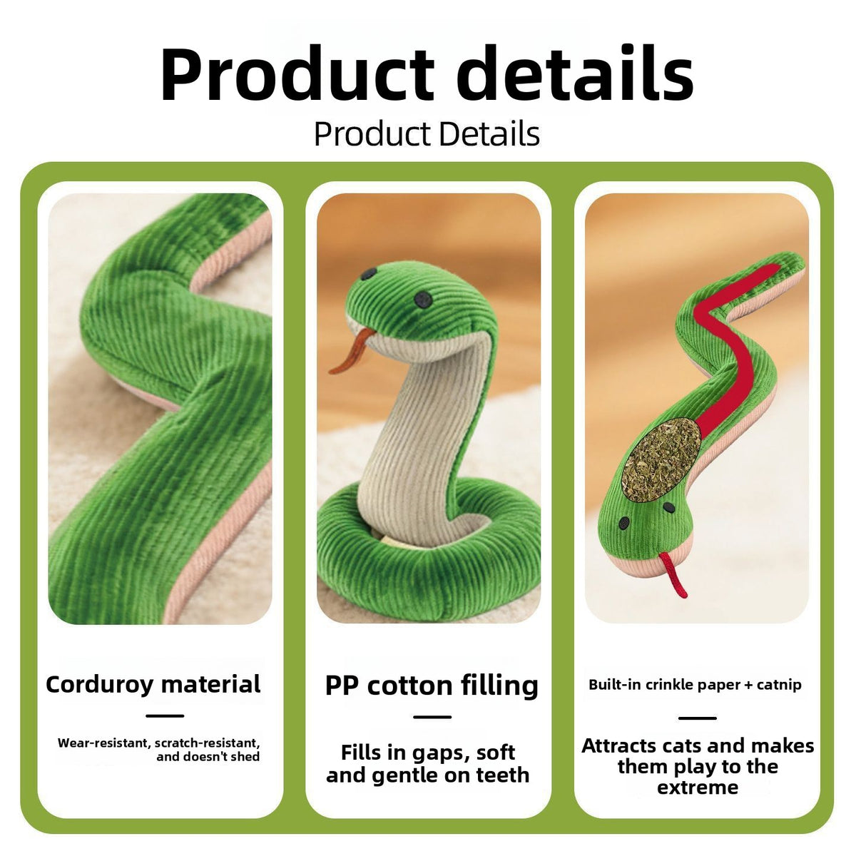 Simulation Snake Cat Teaser Toy with Crinkle Paper and Catnip