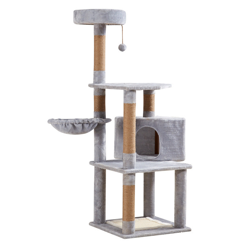 Multi-Level Wooden Cat Tree with Scratching Posts and Condo
