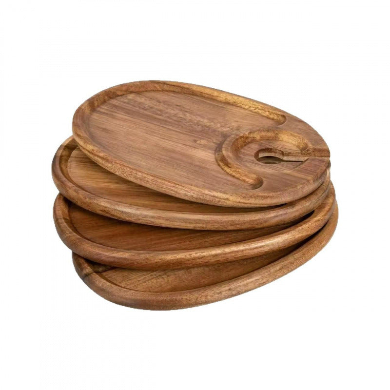 Acacia Wood Serving Tray for Wine Glasses and Party Use
