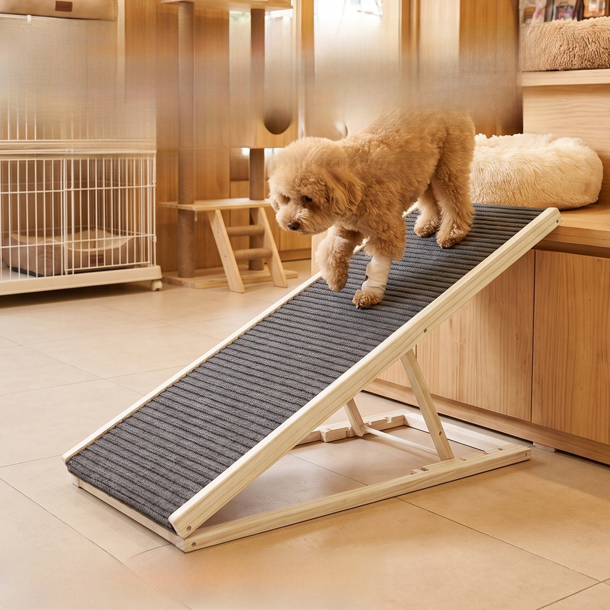 Solid Wood Dog Stairs, Foldable Non-Slip Ramp Pet Stairs for Elderly and Weak Pets