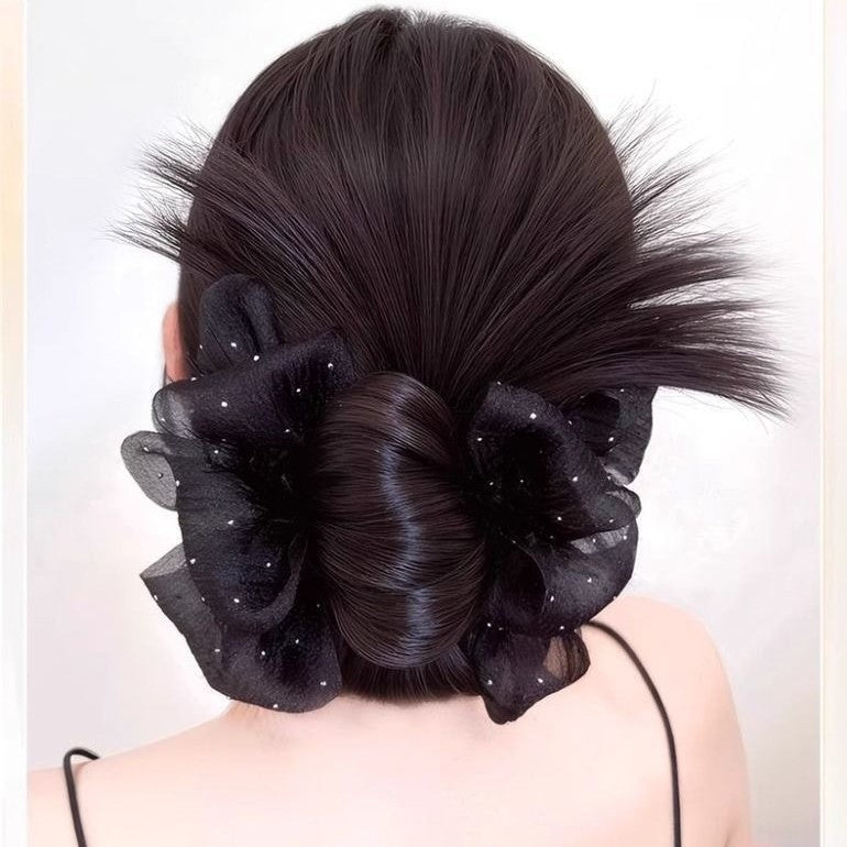 Women's Wig Bun Hair Clip with Feather Flower