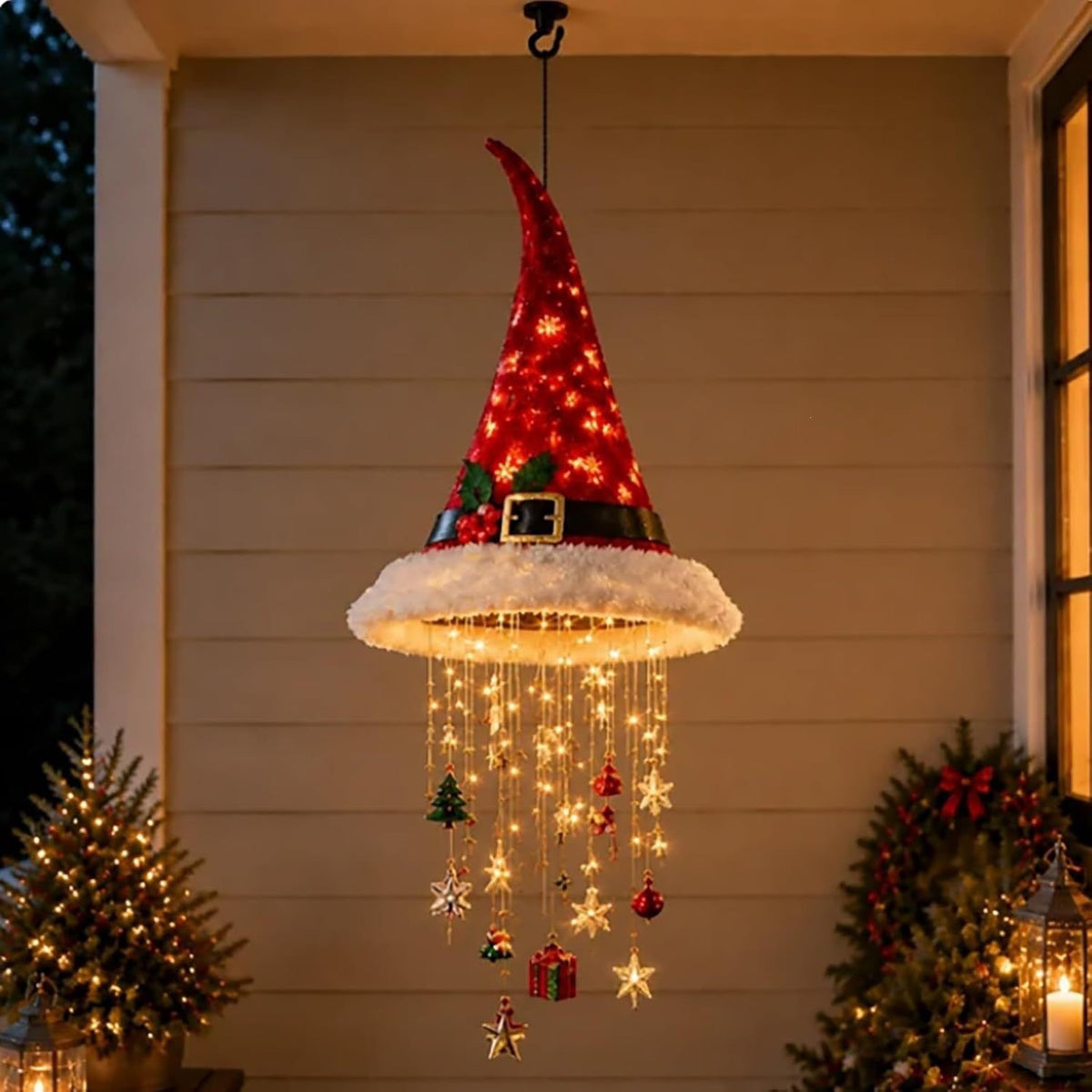 Luminous Christmas Hat Wind Chime Light for Indoor and Outdoor Holiday Decoration