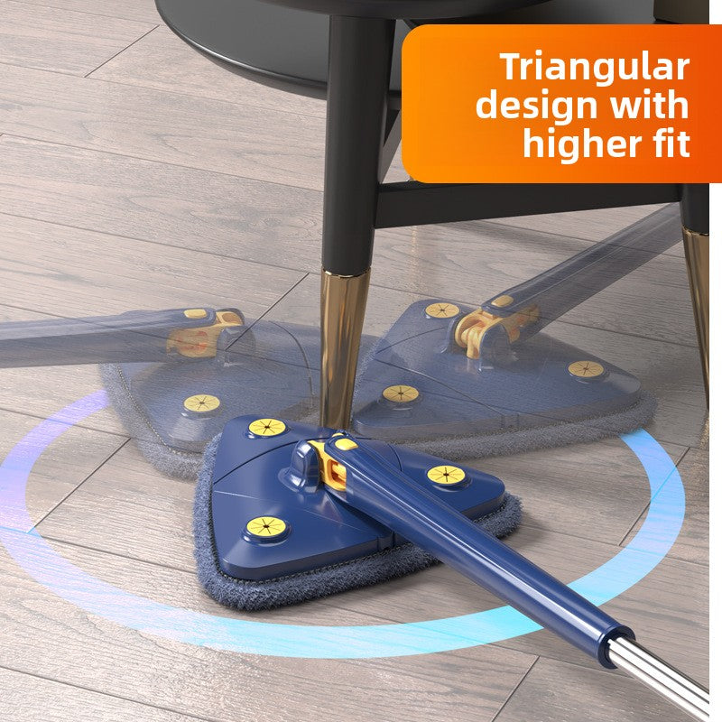 Stainless Steel Triangular Microfiber Flat Mop with Rotating Head and Hands-Free Wringing