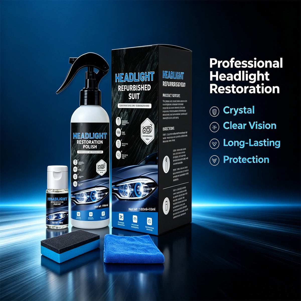 Headlight Restoration Agent for Yellowing Repair and Lens Brightening