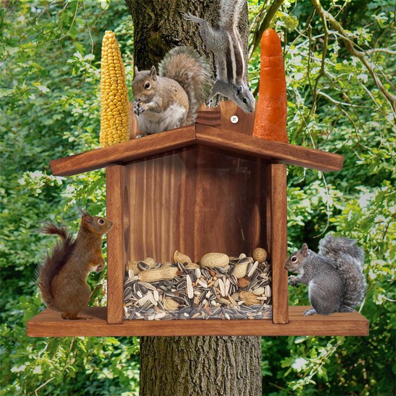 Wooden Squirrel Feeder Outdoor Garden Bird Feeder Ornaments