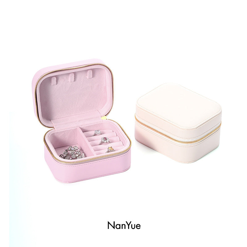 Portable PU Leather Zipper Jewelry Storage Box