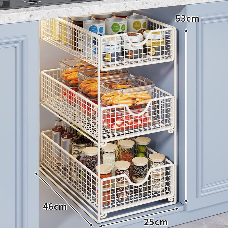 Pull-Out Under-Sink Cabinet Storage Organizer Multi-Layer Sliding Basket