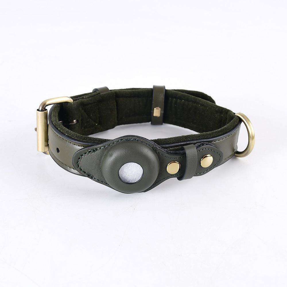 Adjustable Suede Dog Collar with Tracker Holder