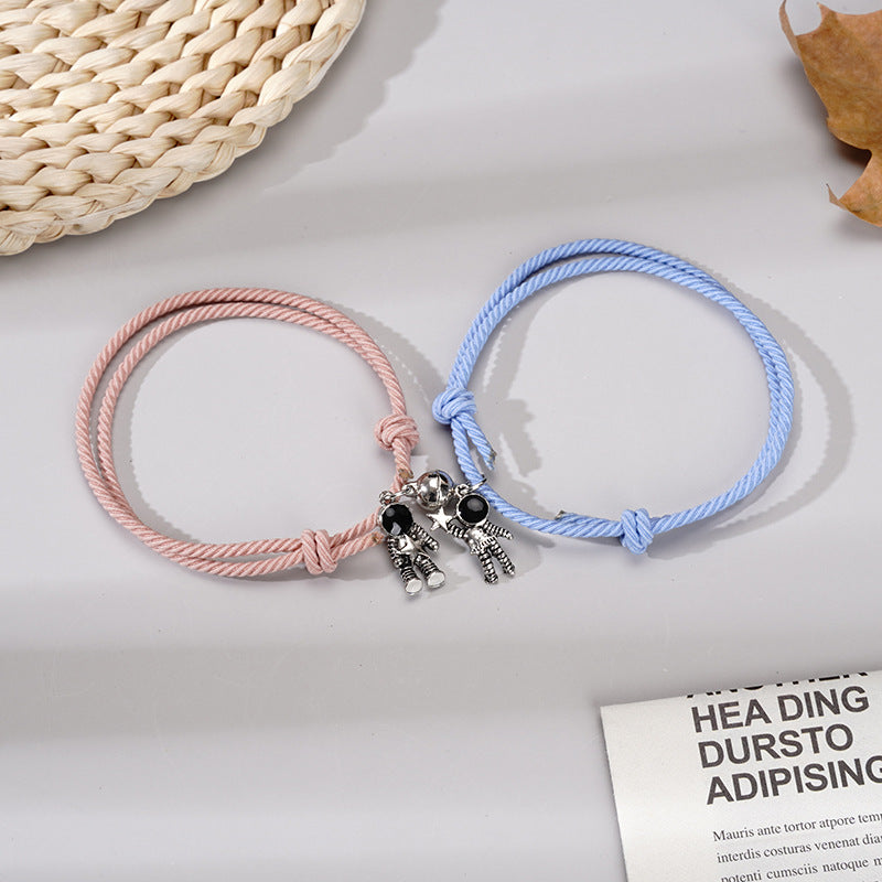 Couple Magnetic Astronaut Charm Elastic Bracelet Set Gift
