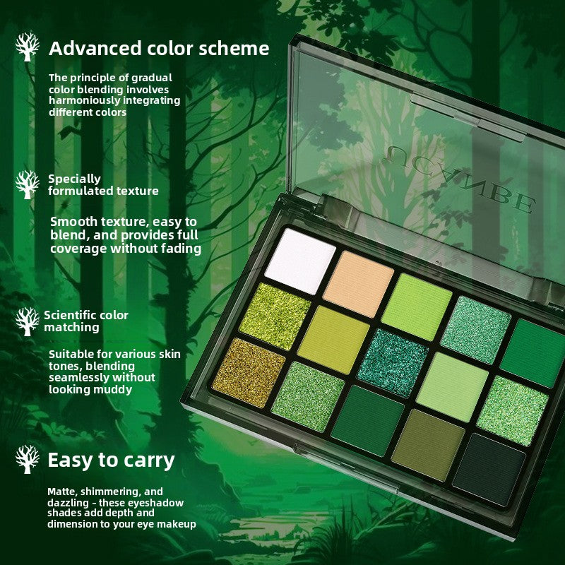15-Color Green Eyeshadow Palette Matte Pearlescent Makeup Set