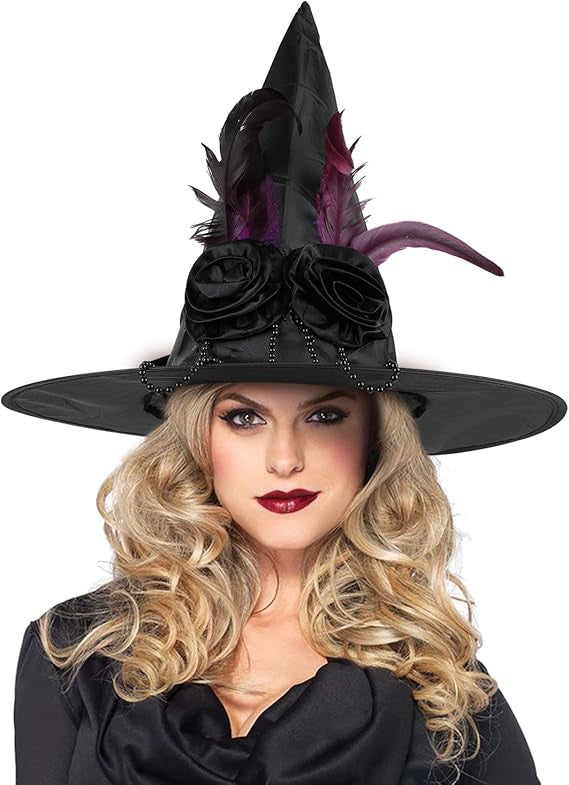 Velvet Witch Hat with Decorations for Halloween Party Costume Accessory