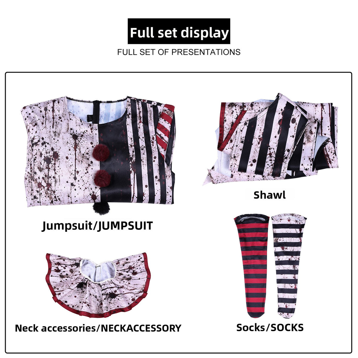 Halloween Cos Costume Soul-Breaking Clown Full Set Satin Dress