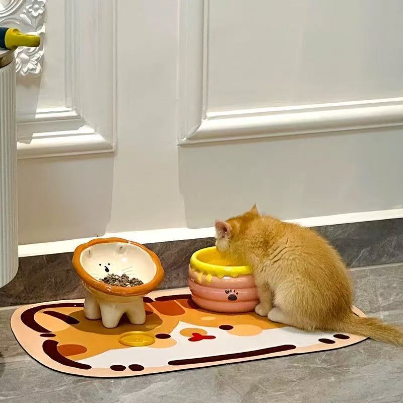 Cute Ceramic Anti-Spill Cat Dog Food Bowl