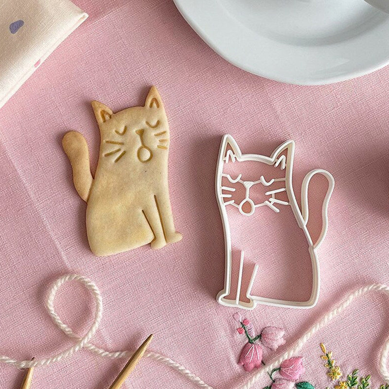 Cute Cat 3D Press Mold Food Grade for Biscuit Fondant Clay DIY