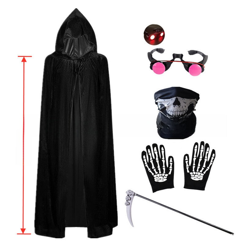 Red Eyes Grim Reaper Halloween Costume with Cloak and Scythe