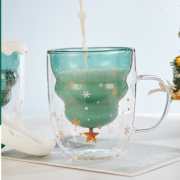 Double-Wall Borosilicate Glass Christmas Cup with Lid