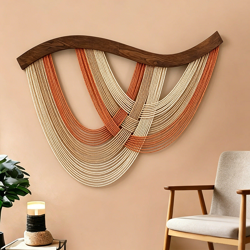 Handwoven Nordic Curved Wood Panel Wall Tapestry