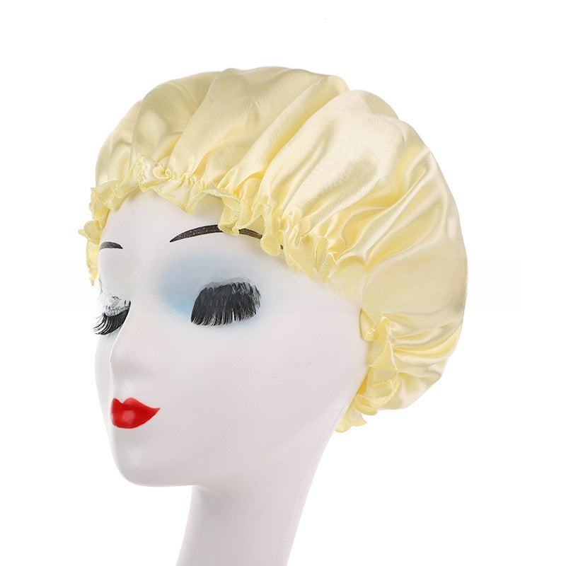Womens Satin Nightcap Shower Cap Hair Care Cap Adjustable Dome Hat
