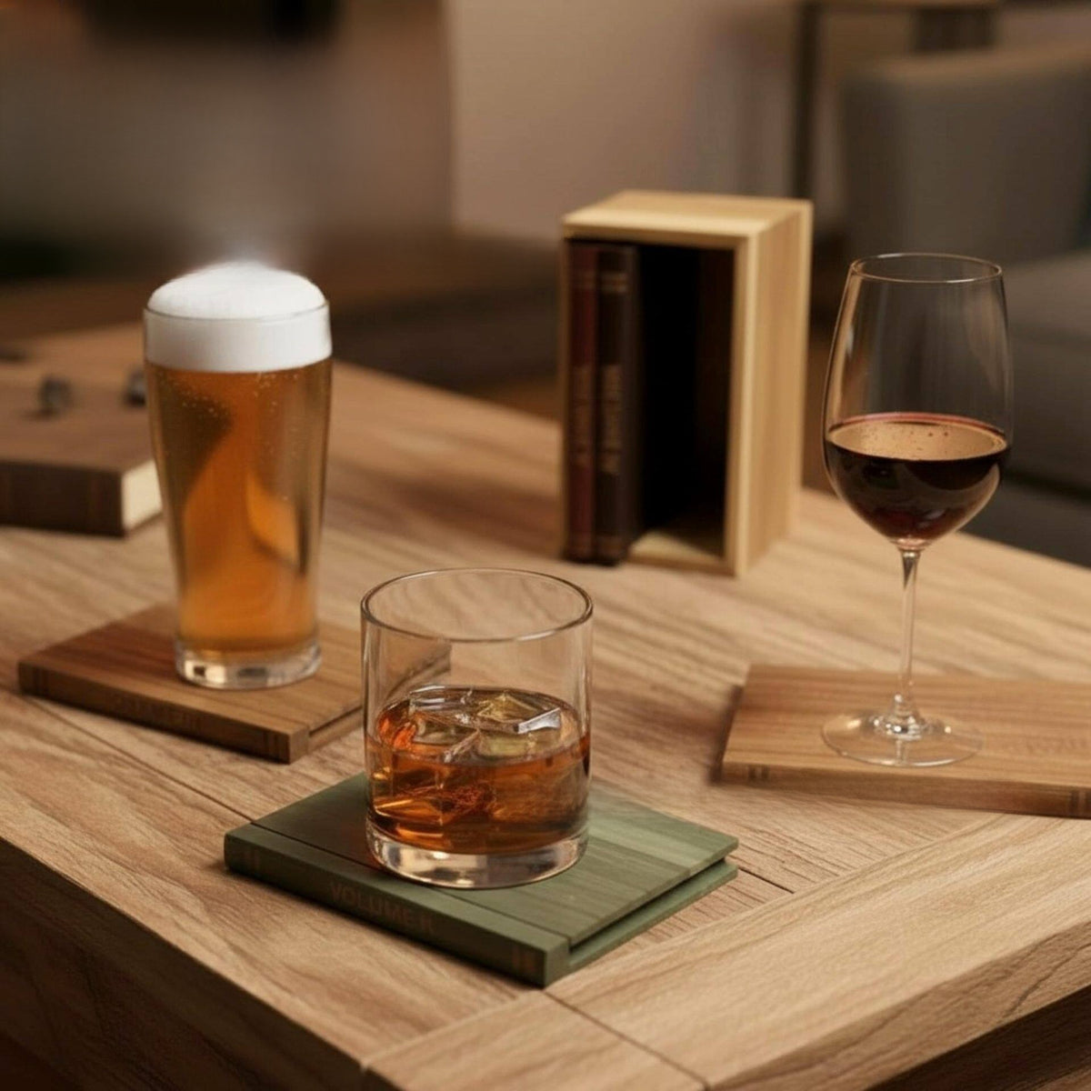 Wooden Book-Shaped Coasters and Placemats