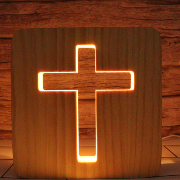 3D Wooden Hollow Carved LED Night Light USB Powered Warm Desk Lamp